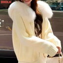 cd レディース 韓国ファッション トップス カーディガン 長袖 フード付 ファー取外し ダブルジップ 伸びる 厚手 シンプル カジュアル 秋 冬 ipum d55b34(4)