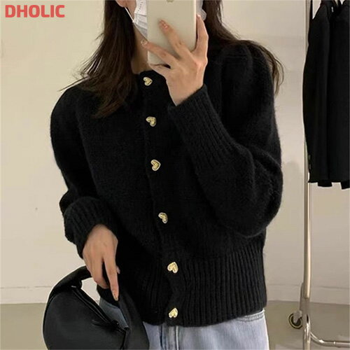 cd レディース 韓国ファッション トップス カーディガン 長袖 ラウンドネック クロップド パフスリーブ 厚手 伸びる カラバリ プチプラ シンプル フェミニン カジュアル 秋 冬 bada d5b1a2のサムネイル