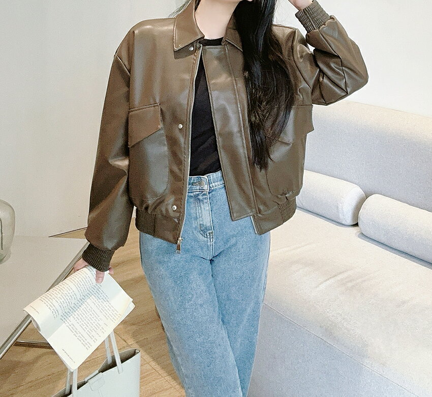 [BADA] jk レディース 韓国ファッション アウター 長袖 クロップド カラーネック 裾ゴム 袖口ゴム プチプラ シック シンプル ガーリー フェミニン 大人 カジュアル お出かけ 着回し 春 秋 d61d07-1