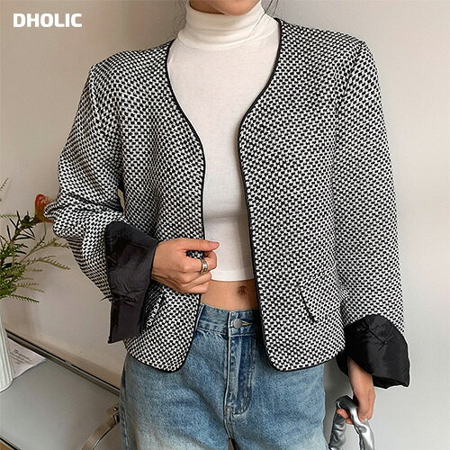 jk レディース 韓国ファッション アウター 長袖 クロップド 裏地 シンプル 上品 大人 フェミニン オフィス カジュアル 春 秋 ipum D43328