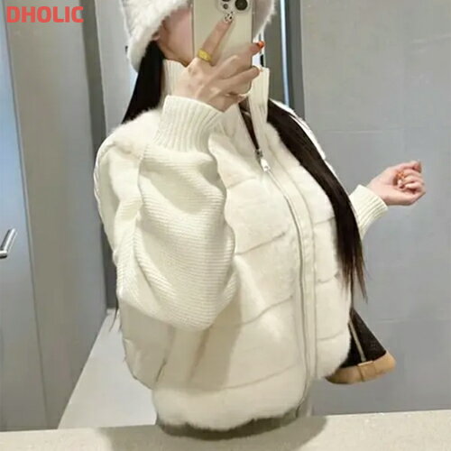 《人気再入荷》レディース 韓国ファッション アウター ジャンパー 長袖 ハイネック カラーネック クロップド ファー ニットスリーブ 厚手 フェミニン カジュアル 防寒 デイリー 着回し お出かけ 秋 冬 ipum D60F08 slokのサムネイル