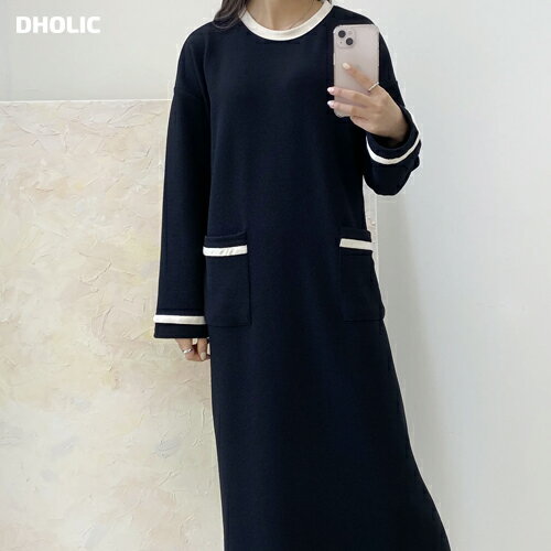 乐天商城 - [BADA] ops レディース 韓国ファッション ロングワンピース 長袖 伸びる 伸縮性 楽ちん プチプラ シンプル シック マタニティ ガーリー フェミニン 大人 オフィス カジュアル 春 秋 d61i05