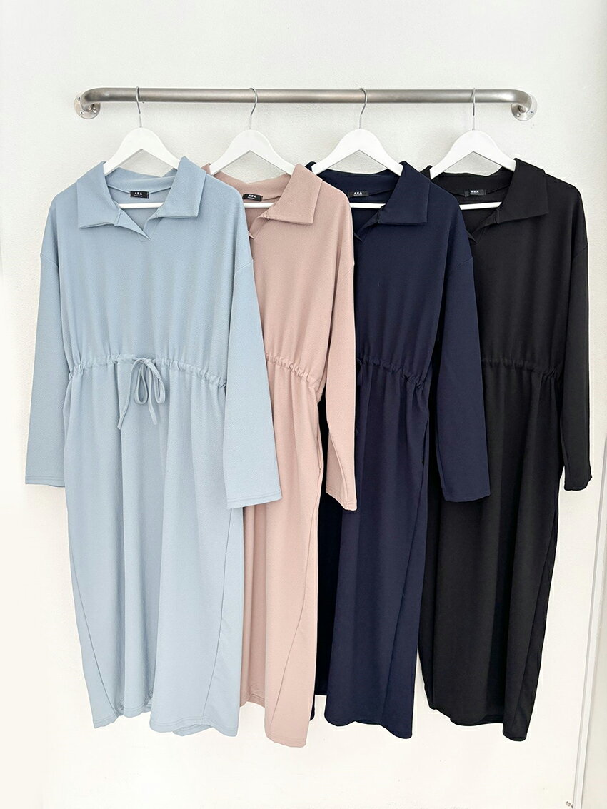 [BADA] ops レディース 韓国ファッション ロングワンピース 長袖 オープンカラーネック ポケット ストリング ルーズ 楽ちん プチプラ ラフ シンプル マタニティ ガーリー 大人 カジュアル 春 秋 d51b23