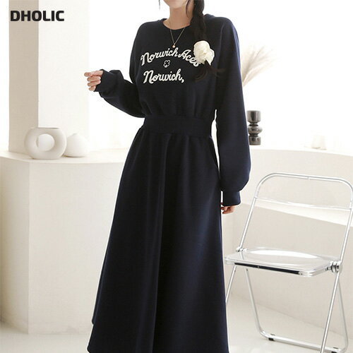 [BADA] ops 韓国ファッション プチプラ 長袖 ラウンドネック ロング丈 ロングワンピース 厚手 伸縮性 起毛 ガーリー カジュアル フェミニン 学生 大人 お出かけ デイリー 着回し 秋 冬 d53b27