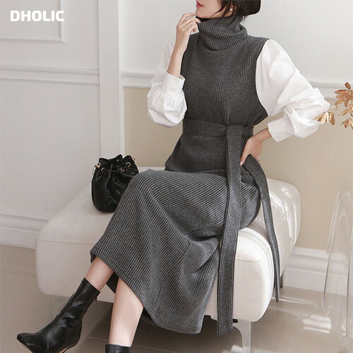 [BADA] ops レディース 韓国ファッション ロングワンピース 長袖 タートルネック 伸びる 楽ちん プチプラ シンプル シック フェミニン 大人 オフィス カジュアル 春 秋 d53b27のサムネイル