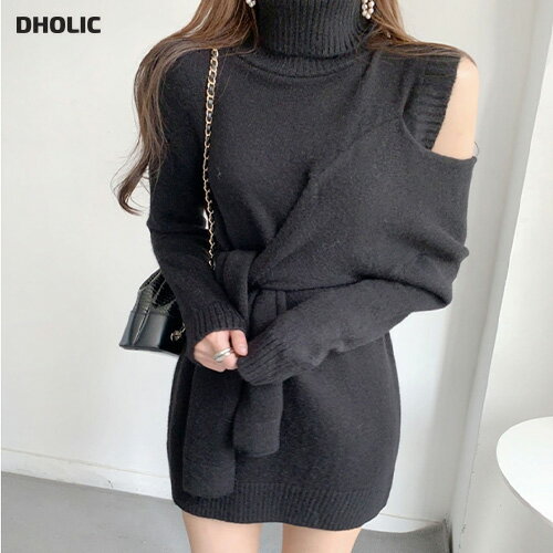 [1122NEW] ops レディース 韓国ファッション ニットワンピース ミニワンピース 長袖 タートルネック 単色 無地 ユニーク フェミニン カジュアル 秋 冬 ipum d51c11のサムネイル