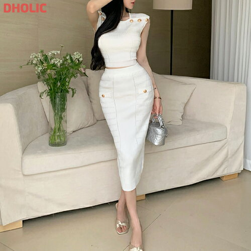 set レディース 韓国ファッション 上下セット トップス ニット フレンチスリーブ クロップド ボトムス ロングスカート タイト スリム 伸びる セクシー 大人 カジュアル 春 夏 bada d62g19