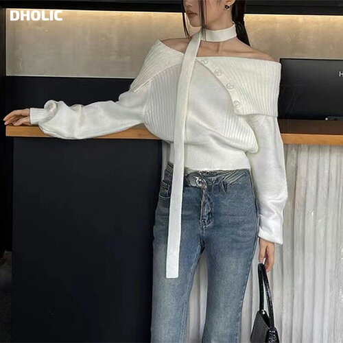 [BADA] kn レディース 韓国ファッション トップス 長袖 鎖骨 クロップド ストラップセット 伸びる スリム 細身 厚手 プチプラ セクシー かわいい ガーリー 大人 フェミニン カジュアル デート 春 秋 d55b34