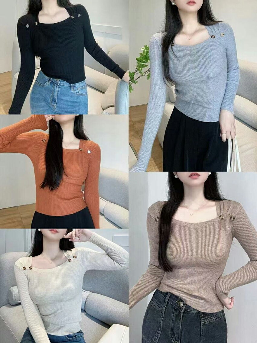 [BADA] kn レディース 韓国ファッション トップス 長袖 クロップド 鎖骨 伸びる スリム タイト 細身 薄手 プチプラ ユニーク ガーリー フェミニン 大人 カジュアル 春 秋 d61d18