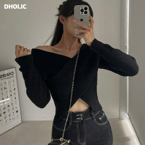 kn レディース 韓国ファッション トップス 長袖 クロップド 鎖骨 スリム 伸びる 厚手 無地 プチプラ セクシー フェミニン カジュアル 秋 冬 bada d60d13