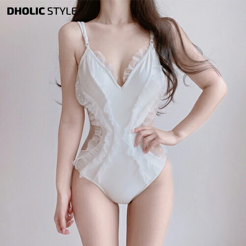 ドットシースルーVネック水着・p567560 レディース 【bw】 韓国ファッション 水着 ビーチウェア スイムウェア ワンピース ドット レース シースルー Vネック お出かけ 海 ビーチ プール ガーリー 夏 STYLE