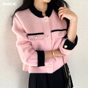 配色スタンドカラーファータッチカーディガン