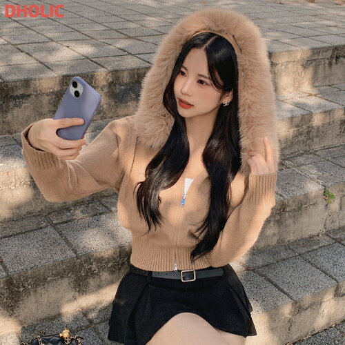 エコファーフードダブルジップカーディガン