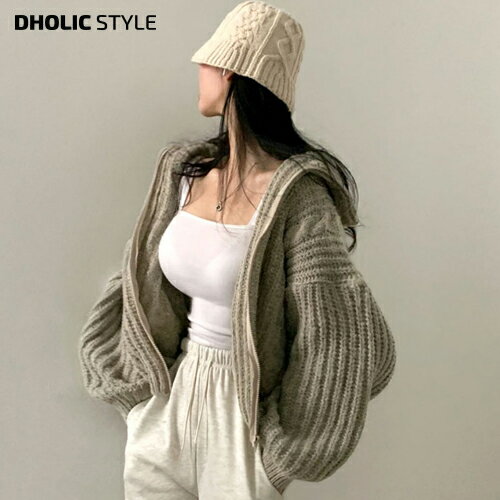 ルーズジップアップケーブルニットカーディガン・p448286 レディース 【cd】カーディガン トップス 長袖 単色 無地 シンプル ベーシック ジップ ケーブルニット ケーブル編み ルーズ オーバー 秋 冬 カジュアル ラフ 韓国ファッション STYLE