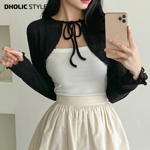 メロウリボンカーディガン・p662504 レディース 【cd】カーディガン ボレロ 長袖 ストラップ メロウヘム リボン クロップド ルーズ リネン混 無地 ガーリー 春 夏 SSDANG 韓国ファッション