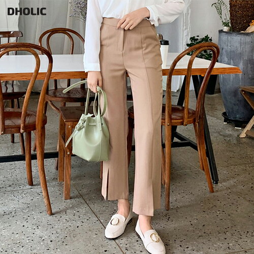 ブーツカットスリットスラックス・全3色・t53546 レディース【pt】【パンツ ズボン ロングパンツ スラックス スリット ベルボトム ブーツカット 無地 カジュアル シンプル フェミニン 夏】