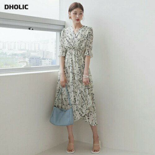 ≪人気再入荷≫カシュクール花柄ワンピース 全2色 b55643 レディース【ops】 韓国ファッション ワンピース ロングワンピース 半袖 カシュクール Vネック 花柄 フラワー 上品 エレガント フェミニン 二の腕カバー 春 夏 dholic