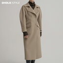 楽天DHOLIC STYLEチャームポイントハンドメイドコート（KHAKI BEIGE）・p430498 レディース 【jk】 韓国ファッション アウター コート テーラードカラー 長袖 9分袖 バルーンスリーブ ロング丈 チャームポイント ダブル ハンドメイド 上品 カジュアル 冬 STYLE