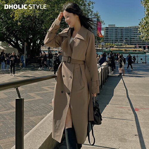 ベルト付ダブルボタントレンチコート・p590274 レディース 【jk】アウター コート 長袖 トレンチコート ダブルボタン ロング丈 ベルト付き カジュアル フェミニン 着回し 冬 STYLE 韓国ファッションのサムネイル