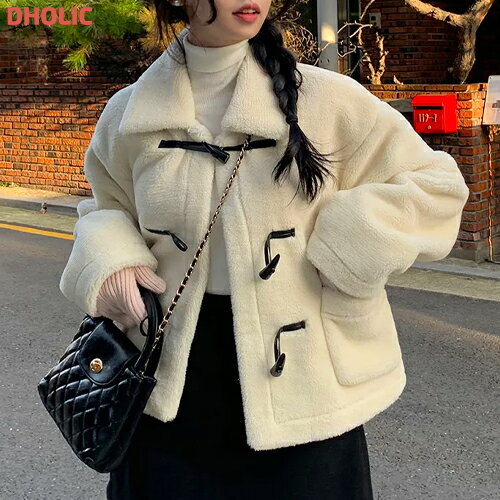 樂天商城 - jk レディース 韓国ファッション アウター ジャケット 長袖 襟 カラーネック クロップド トグルボタン ボア シンプル ラブリー ガーリー カジュアル 秋 冬 SSBLAN