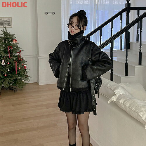 樂天商城 - jk レディース 韓国ファッション アウター ジャケット ムートンジャケット 長袖 ハイネック カラーネック クロップド ボア裏地 シンプル カジュアル 冬 SSMEWI