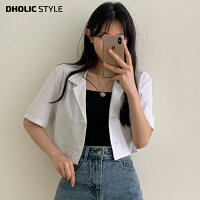 クロップド半袖ジャケット・p401319 レディース 【jk】 韓国ファッション アウター ジャケット サマージャケット 半袖 ハーフスリーブ テーラード カラー 襟 シングルジャケット ルーズ ショート丈 無地 薄手 クロップド丈 カジュアル 夏 STYLE GWA