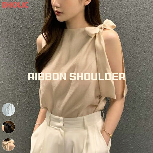 bl レディース 韓国ファッション トップス ブラウス ノースリーブ リボン結び シンプル シック ラブリ..