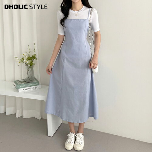 楽天DHOLICスクエアネックビスチェワンピース・p533346 レディース 【ops】 韓国ファッション ワンピース ロング丈 スクエアネック ビスチェ スリム タイト Aライン ウエスト バックリボン 大人 ガーリー フェミニン カジュアル 春 夏 秋 冬 カジュアル STYLE