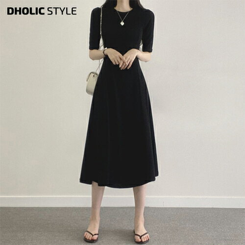 [Fashion SALE]ウエストスリム半袖ワンピース・p644599 レディース 【ops】ワンピース ラウンドネック 半袖 フレア シンプル 無地 カジュアル フェミニン 大人 お出かけ 着回し 春 夏 秋 SSWHUI 韓国ファッションのサムネイル