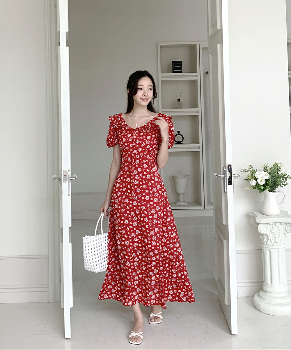 レーディス 韓国ファッション dholic 夏 summer なつ ss ラッフルカラーフラワーパフ半袖ワンピース・p678590 ワンピース ロングワンピース ポリエステル60% レーヨン40%(裏地:ポリエステル100%) バックリボン フレアワンピース classicblanc SSBLAN dholicstyle-10072568 DHOLIC サンプル画像2