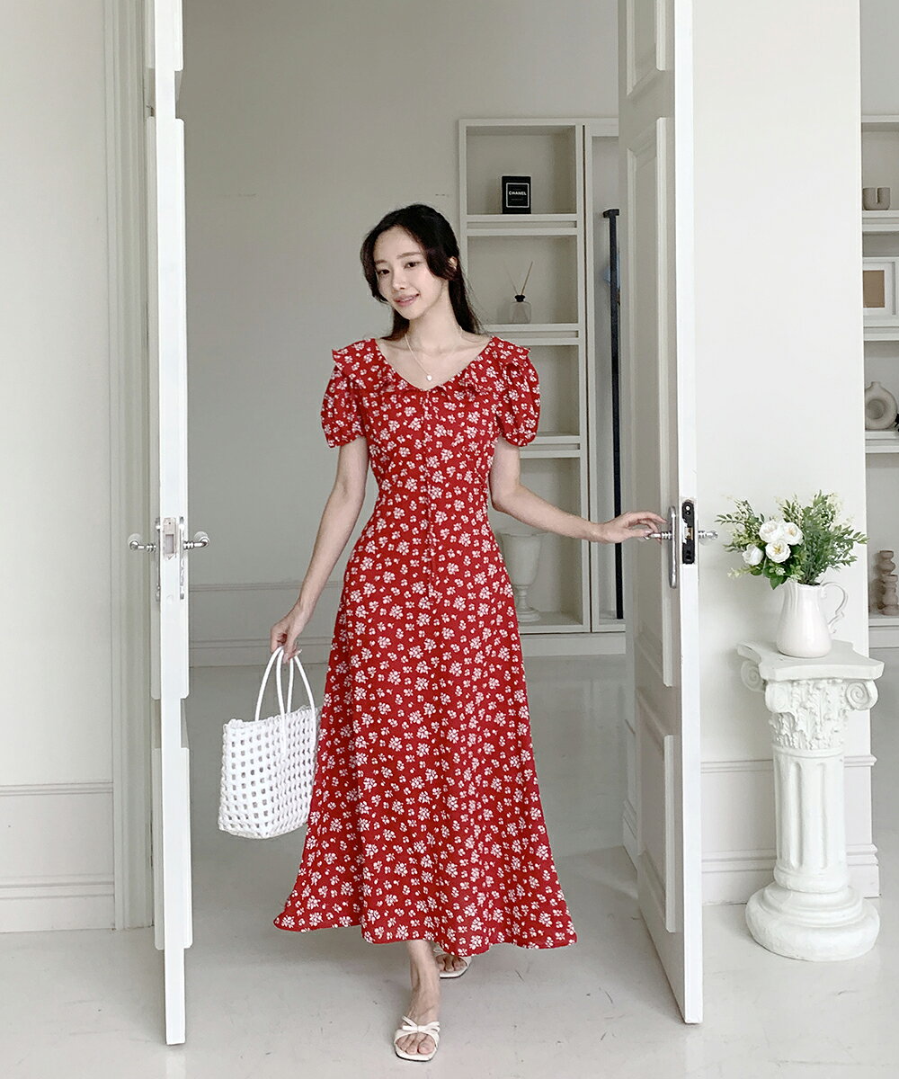 レーディス 韓国ファッション dholic 夏 summer なつ ss ラッフルカラーフラワーパフ半袖ワンピース・p678590 ワンピース ロングワンピース ポリエステル60% レーヨン40%(裏地:ポリエステル100%) バックリボン フレアワンピース classicblanc SSBLAN dholicstyle-10072568 DHOLIC サンプル画像3