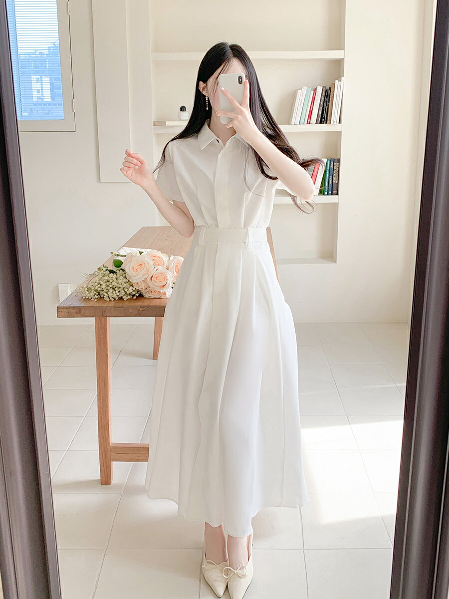 レーディス 韓国ファッション dholic 夏 summer なつ ss フライフロント半袖シャツワンピース・p660191 ワンピース シャツワンピース 綿70% ポリエステル30% ウエストリボン マキツワンピース fiona SSFION