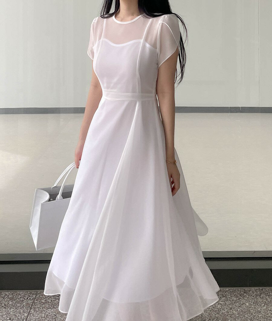 レーディス 韓国ファッション dholic 夏 summer なつ ss シフォンレイヤード風フレアワンピース・p680866 ワンピース ロングワンピース シアー シースルー スリムフィット arima SSARIM 2