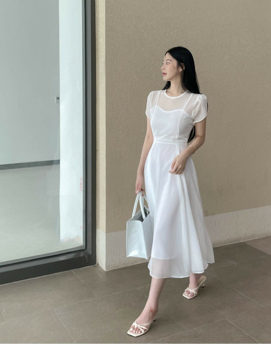 レーディス 韓国ファッション dholic 夏 summer なつ ss シフォンレイヤード風フレアワンピース・p680866 ワンピース ロングワンピース シアー シースルー スリムフィット arima SSARIM 3