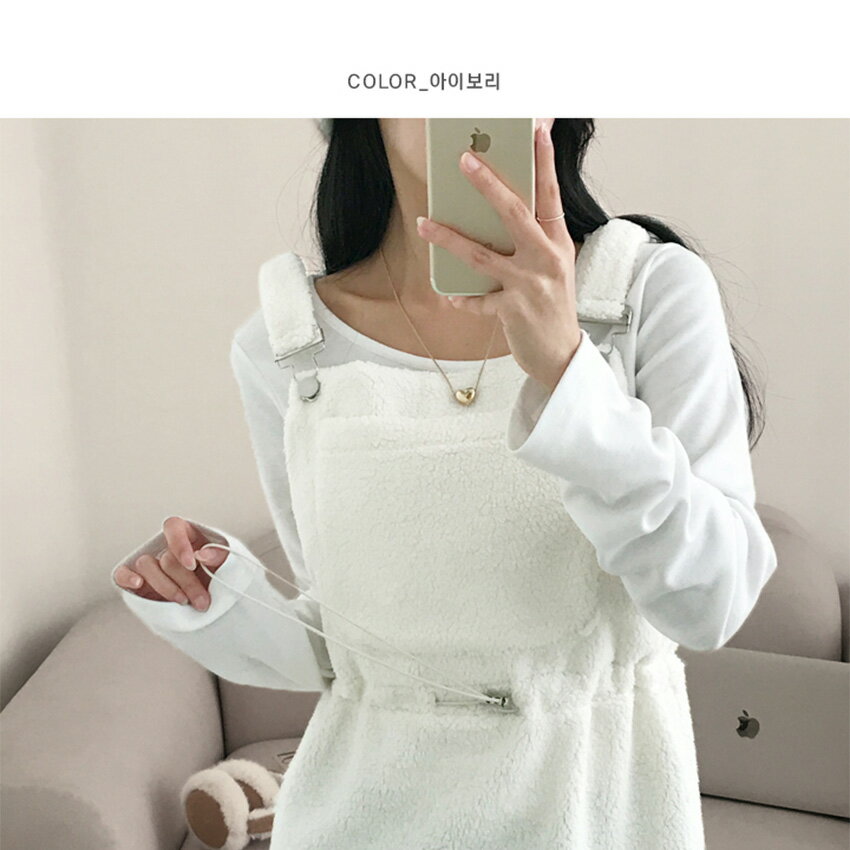 ops レディース 韓国ファッション サロペット ロングワンピース 肩紐アジャスター ボア ウエストストリング 裏地 サイドスリット シンプル ガーリー カジュアル 秋 冬 SSMSUG