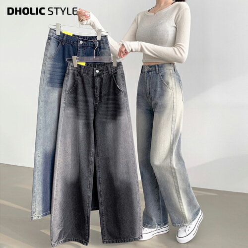 乐天商城 - ハイウエストゴムワイドデニムパンツ・p627399 レディース 【pt】ボトムス パンツ デニム ジーンズ ハイウエスト ワイド ロング丈 フルレングス カジュアル お出かけ 着回し 春 夏 秋 冬 STYLE 韓国ファッション