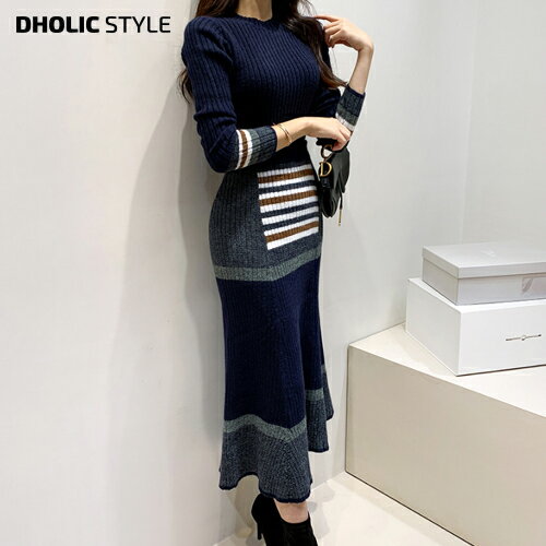 ボーダーリブニット&スカートSET・p423451 レディース 【sk】セットアップ セット setup 長袖 柄 模様 ニット 配色 ボーダー ロング丈 フレ...
