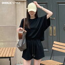 半袖Tシャツ&ショートパンツSET・p538893 レディース 【tops】 韓国ファッション セットアップ Tシャツ 半袖 ラウンドネック ルーズフィット ショートパンツ シンプル 無地 単色 着回し お出かけ レジャー 行楽 春 夏 カジュアル STYLE
