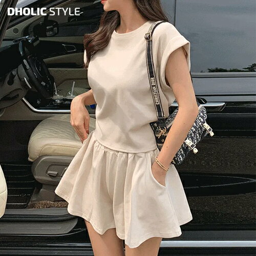 樂天商城 - レディース set セットアップ 半袖 リボン クロップド フレア Aライン ウエストゴム 無地 大人カジュアル 春 夏 SSMINA 韓国ファッション