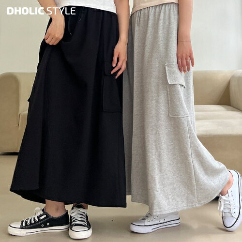【マラソンSALE】裏起毛ウエストゴムカーゴポケットスカート・p564550 レディース 【sk】 韓国ファッション ボトムス ロング丈 カーゴスカート サイドポケット ウエストゴム 楽ちん ラフ ルーズフィット 無地 カジュアル Y2K 着回し 秋 冬 STYLEのサムネイル