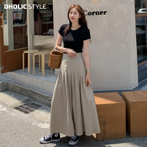 楽天DHOLIC【送料無料】2TYPEコットンフレアスカート・p224799 レディース 【sk】 韓国ファッション ボトムス スカート ロング マキシ フレア Aライン プリーツ スリム タイト ハイウエスト 上品 大人 無地 高見え エレガント コットン100 夏 春 STYLE