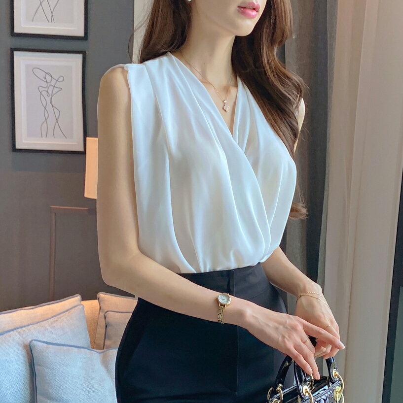 《人気再入荷》tops レディース 韓国ファッション トップス ノースリーブ Vネック ...