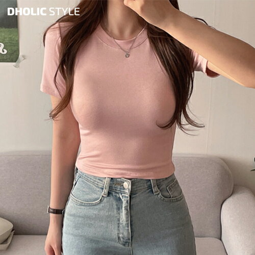 クルーネックスリムフィット半袖Tシャツ・p389784 レディース 【tops】トップス Tシャツ 半袖 単色 無地 シンプル ベーシック クルーネック スリム タイト 細身 春 夏 カジュアル かわいい 可愛い パステル 韓国ファッション STYLEのサムネイル