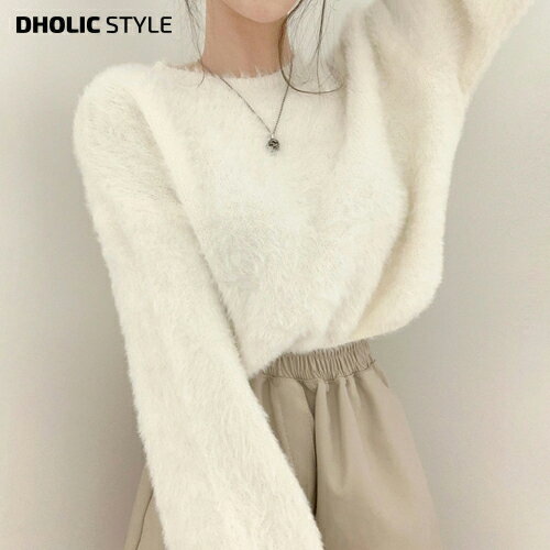 【秋セール】フェイクファーニット・p444472 レディース 【tops】トップス ニット 単色 無地 シンプル ベーシック ファー ふわふわ フェイクファー 長袖 秋 冬 フェミニン かわいい 可愛い キュート 白 ホワイト 韓国ファッション STYLEのサムネイル