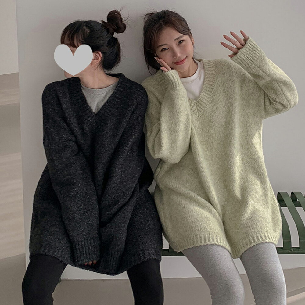 Vネックロング丈ニット・p460324 レディース 【tops】トップス ニット 長袖 単色 ...