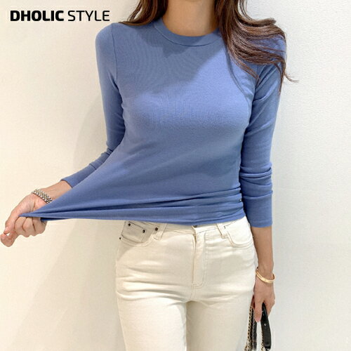 乐天商城 - 7COLORSラウンドネック長袖Tシャツ・p481824 レディース【tops】韓国ファッション トップス Tシャツ ラウンドネック 長袖 9分袖 セミクロップド 伸縮 スリムフィット 無地 カラバリ シンプル ベーシック デイリー 春 カジュアル 冬 STYLE