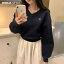 Vネックアルファベット刺繍スウェット・p523944 レディース 【tops】 韓国ファッション トップス スウ..