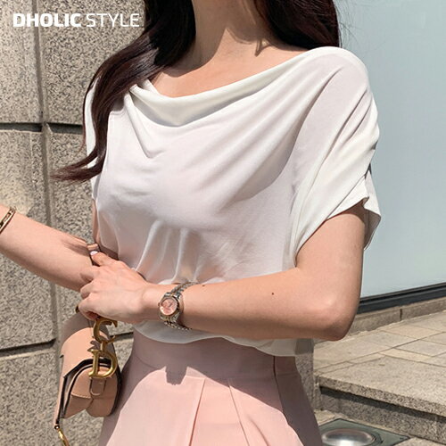 楽天DHOLICドレープシャーリング半袖Tシャツ・p542512 レディース 【tops】 韓国ファッション トップス Tシャツ 半袖 ドレープネック 大人 シンプル 上品 フェミニン 着回し オフィス 大人 きれいめ お呼ばれ 春 夏 秋 冬 カジュアル STYLE