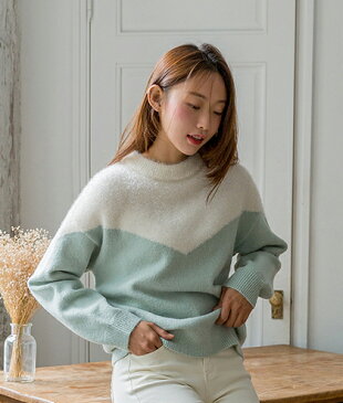 【送料無料】グリッターカラーブロックニット・p105223 レディース 【tops】 韓国 ファッション トップス ニット ラウンドネック 長袖 配色 カラーブロック グリッター キラキラ ガーリー ゆったり ルーズ カジュアル 秋冬 STYLE
