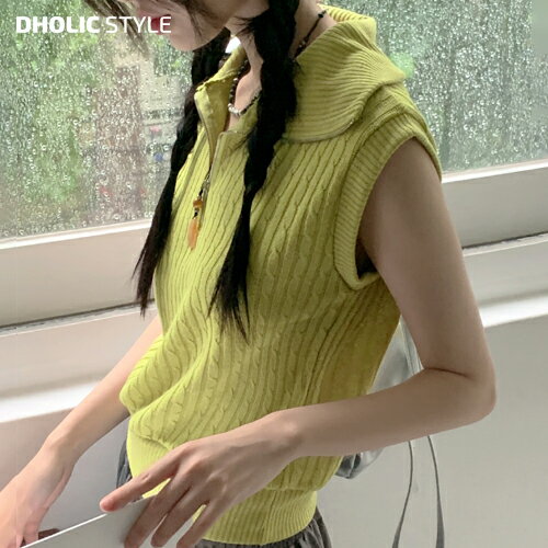 樂天商城 - ハーフジップケーブルニットベスト・p567371 レディース 【tops】 韓国ファッション トップス ベスト ハーフジップ カラーネック ショート丈 大人 カジュアル スポーツ カジュアル シンプル 着回し お出かけ 春 夏 秋 冬 STYLE